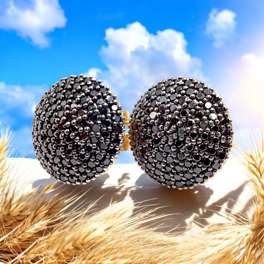 Authentic! Gurhan 24k Yellow Gold Hammered Lentil Black Diamond Large Earrings: Handcrafted from pure 24k yellow gold, these Gurhan hammered lentil earrings radiate timeless elegance and craftsmanship. Contrasting black diamonds add a hint of modern sophistication, enhancing the 