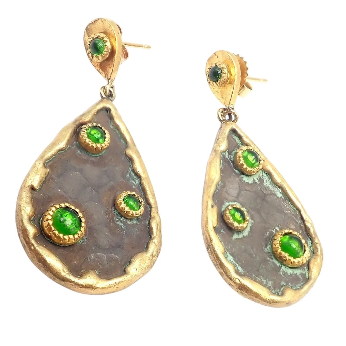 Rare! Victor Velyan 24k Yellow Gold + Silver Green Tourmaline Earrings (1 of 10)