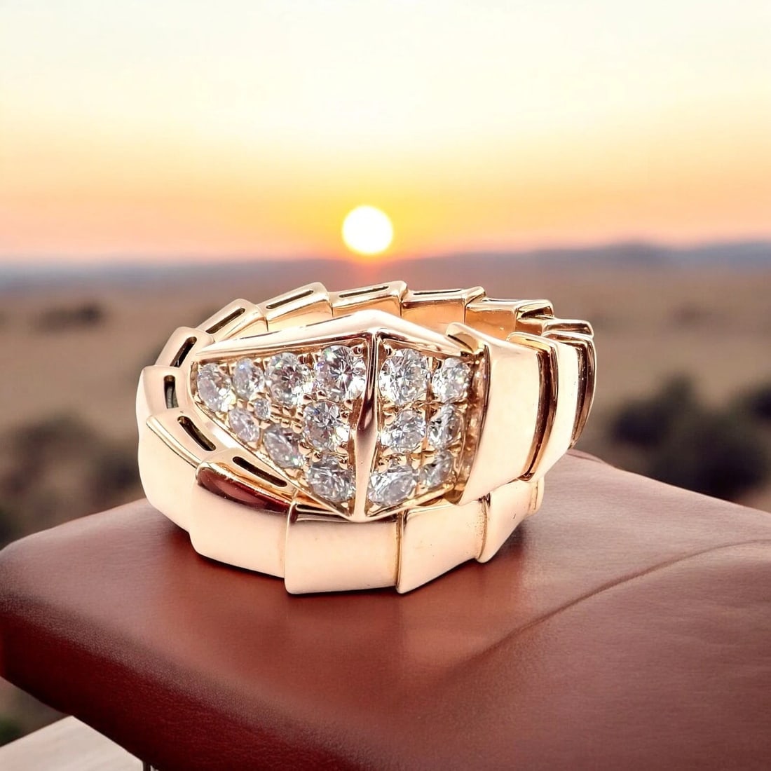 Authentic! Bulgari Bvlgari Serpenti Viper 18k Rose Gold Diamond Large Ring (1 of 11)