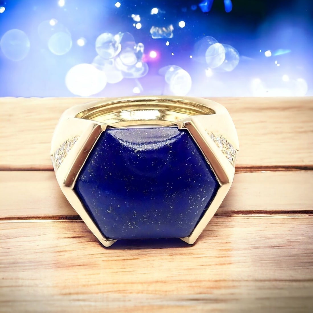 Authentic! Julius Cohen 18k Yellow Gold Diamond Lapis Ring (1 of 11)