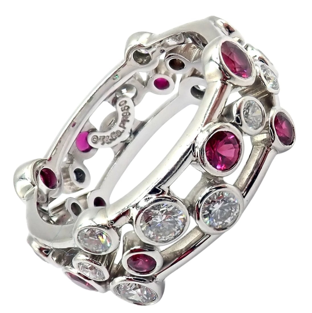 Authentic! Tiffany & Co Platinum Diamond Ruby Bubbles Band Ring Size 5.5 (1 of 11)