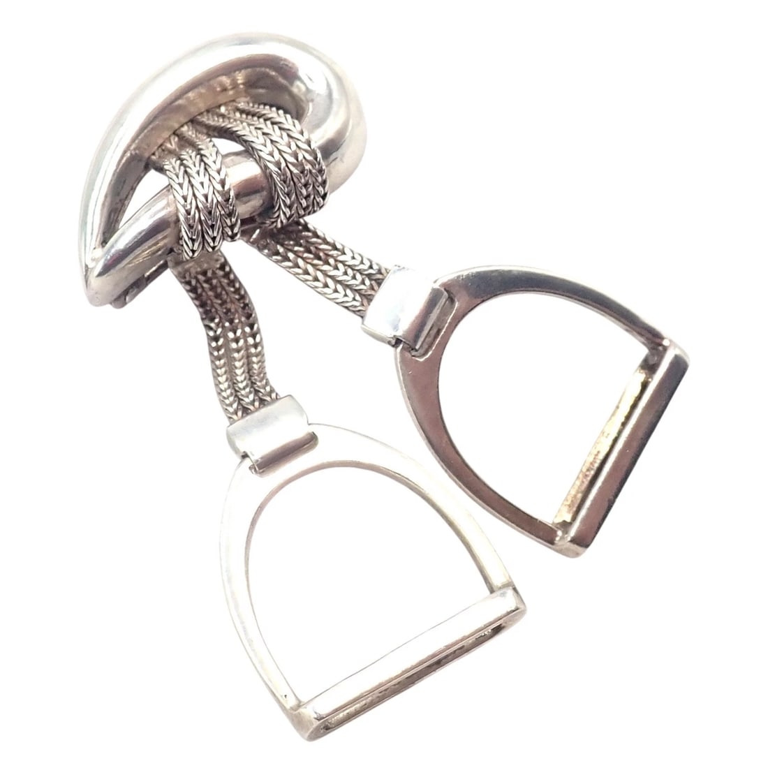 Authentic! Hermes Sterling Silver Double Stirrup Brooch Pin (1 of 10)