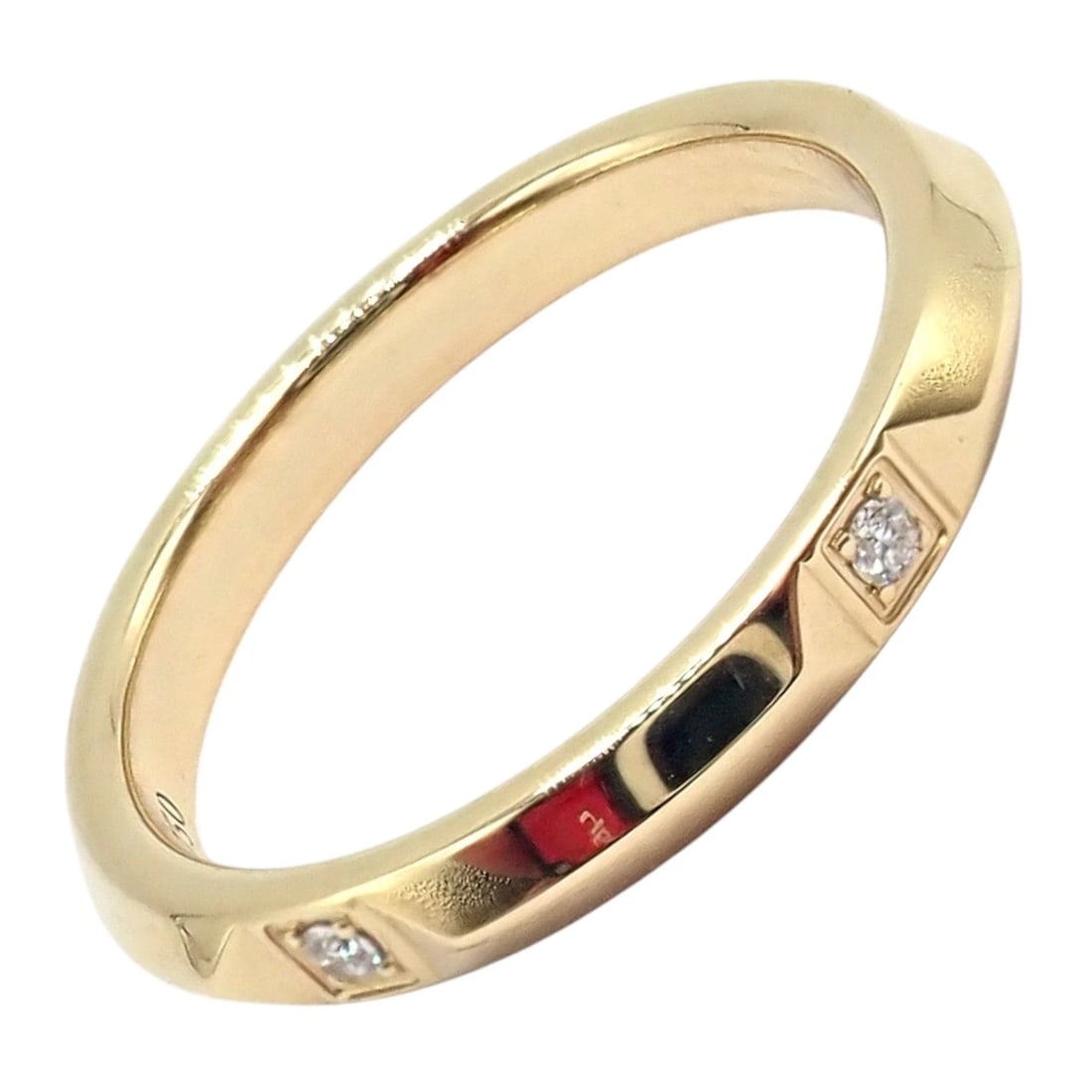Authentic! Tiffany & Co. 18k Yellow Gold Diamond True 2.5mm Band Ring sz 6: Authentic Tiffany & Co. True band ring crafted in luxurious 18k yellow gold, featuring two brilliant bezel-set diamonds along a sleek 2.5mm polished profile. This elegant size 6 ring showcases Tiffany