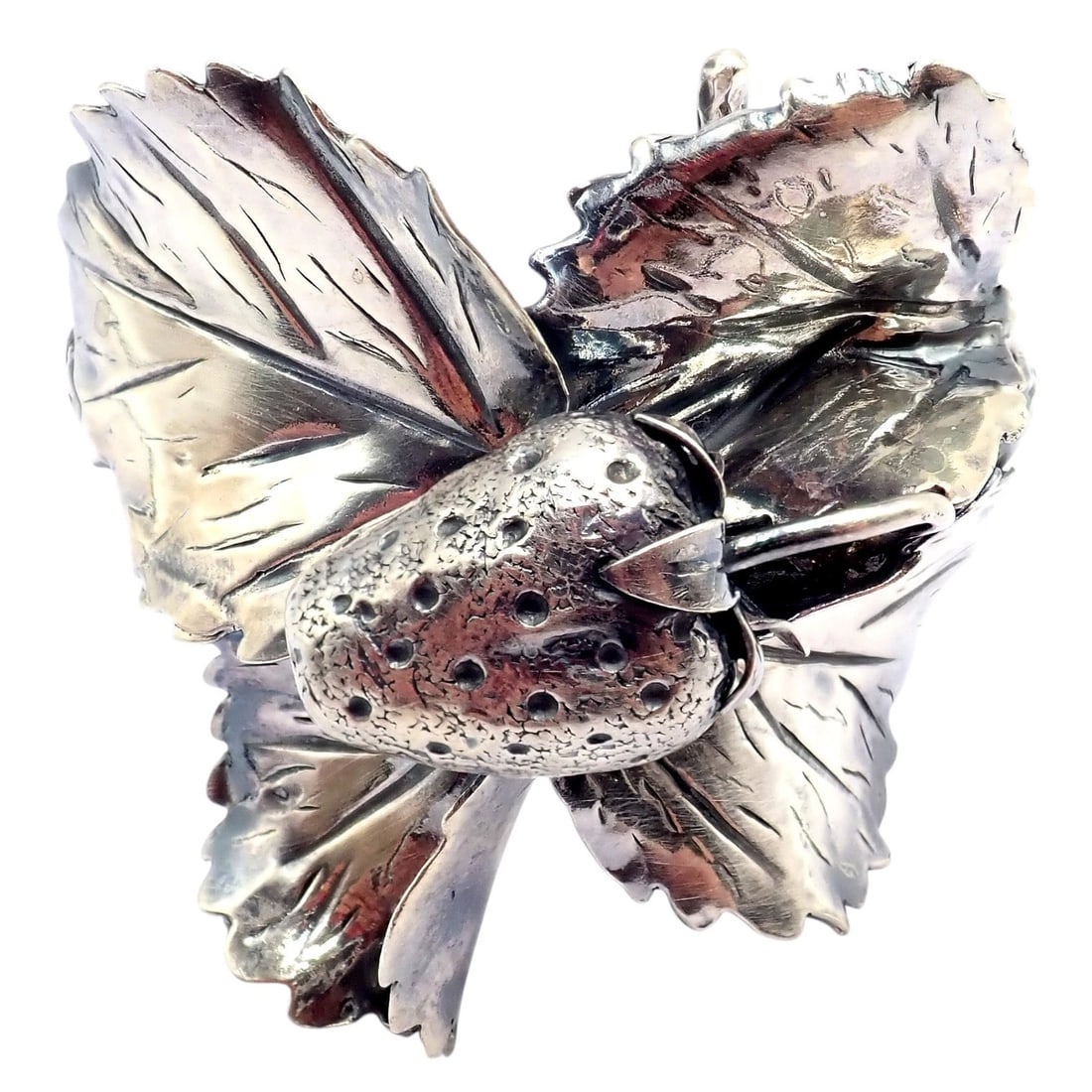 Rare! Vintage Mario Buccellati Silver Strawberry Leaf Branch Cuff Bracelet (1 of 11)
