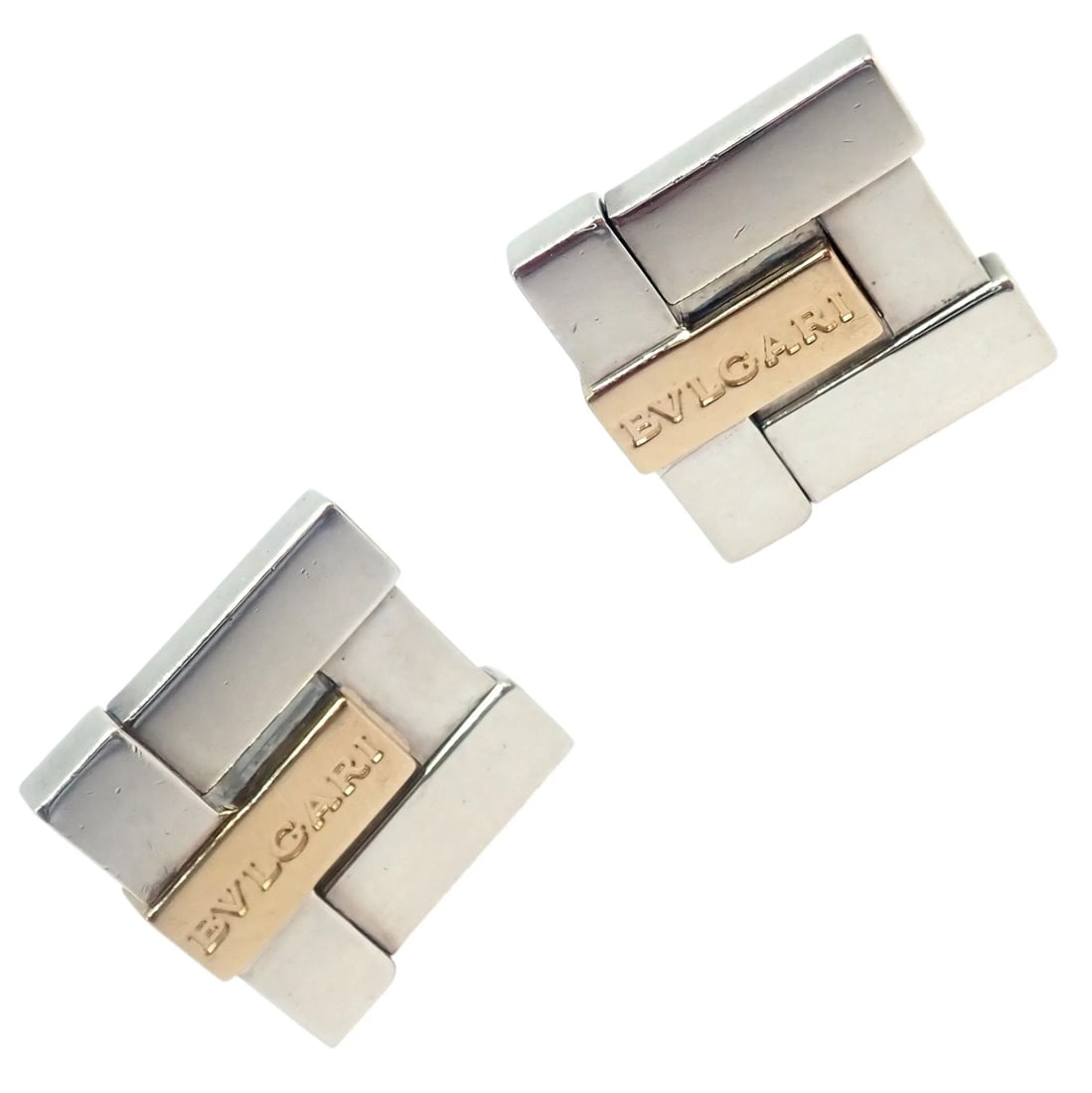 Authentic! Bulgari Bvlgari 18k Yellow Gold + Sterling Silver Square Cufflinks (1 of 9)