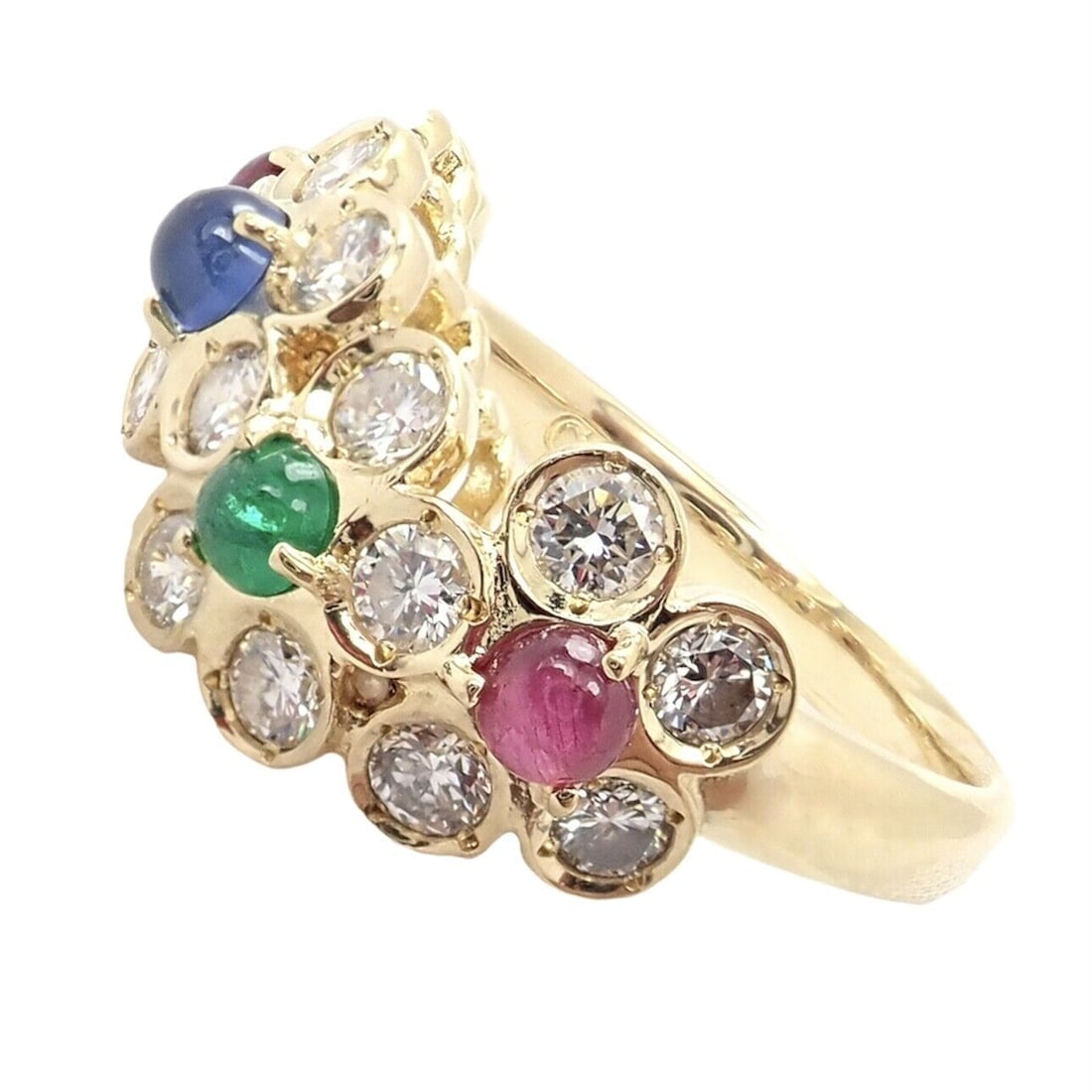 Rare! Authentic Christian Dior 18k Yellow Gold Ruby Emerald Diamond Flower Ring (1 of 11)