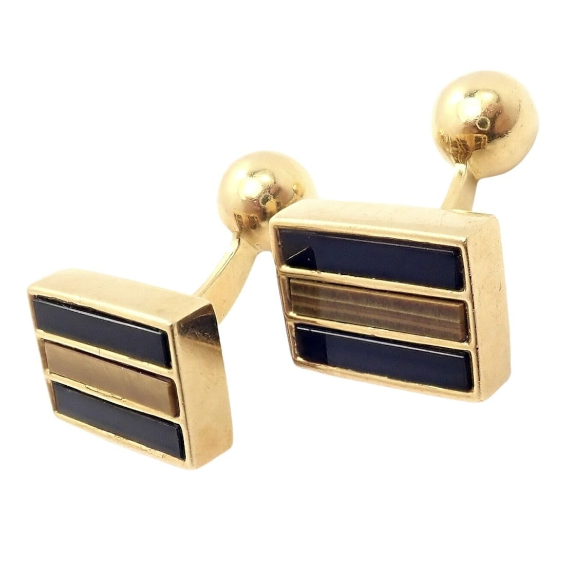 Rare Vintage Tiffany & Co. 18k Yellow Gold Classic Onyx Tiger Eye Cufflinks: Rare Vintage Tiffany & Co. 18k Yellow Gold Classic Onyx Tiger Eye Cufflinks Rare Vintage Tiffany & Co. 18k Yellow Gold Classic Onyx Tiger Eye Cufflinks Product Description About This Piece: Metal: 18k
