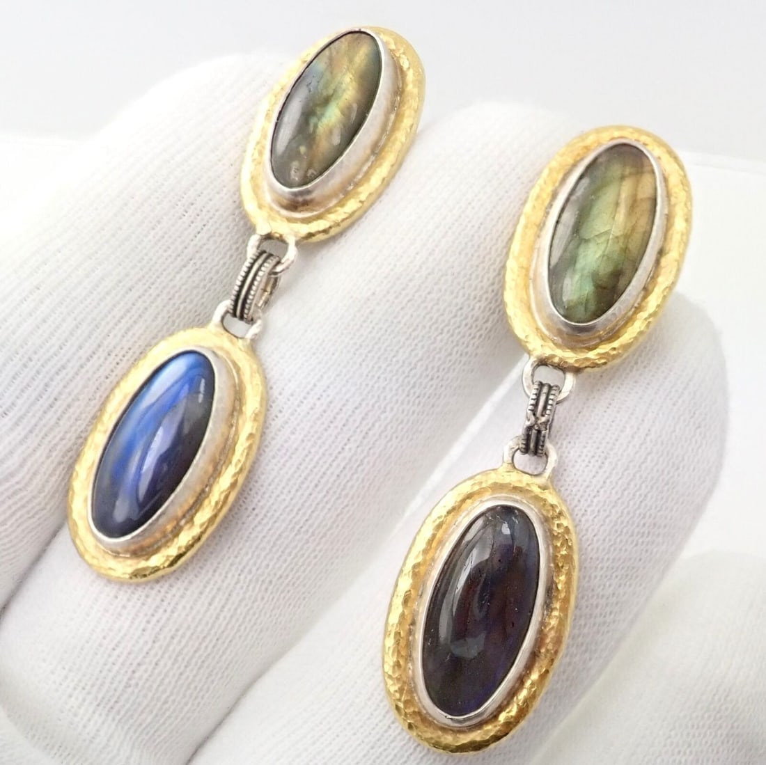 Authentic! Gurhan Hammered Sterling Silver 24k Gold Labradorite Earrings (1 of 5)