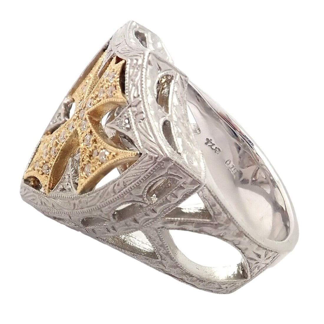 Authentic Loree Rodkin 18k White Yellow Gold Diamond Cross Shield Crest Ring (1 of 11)