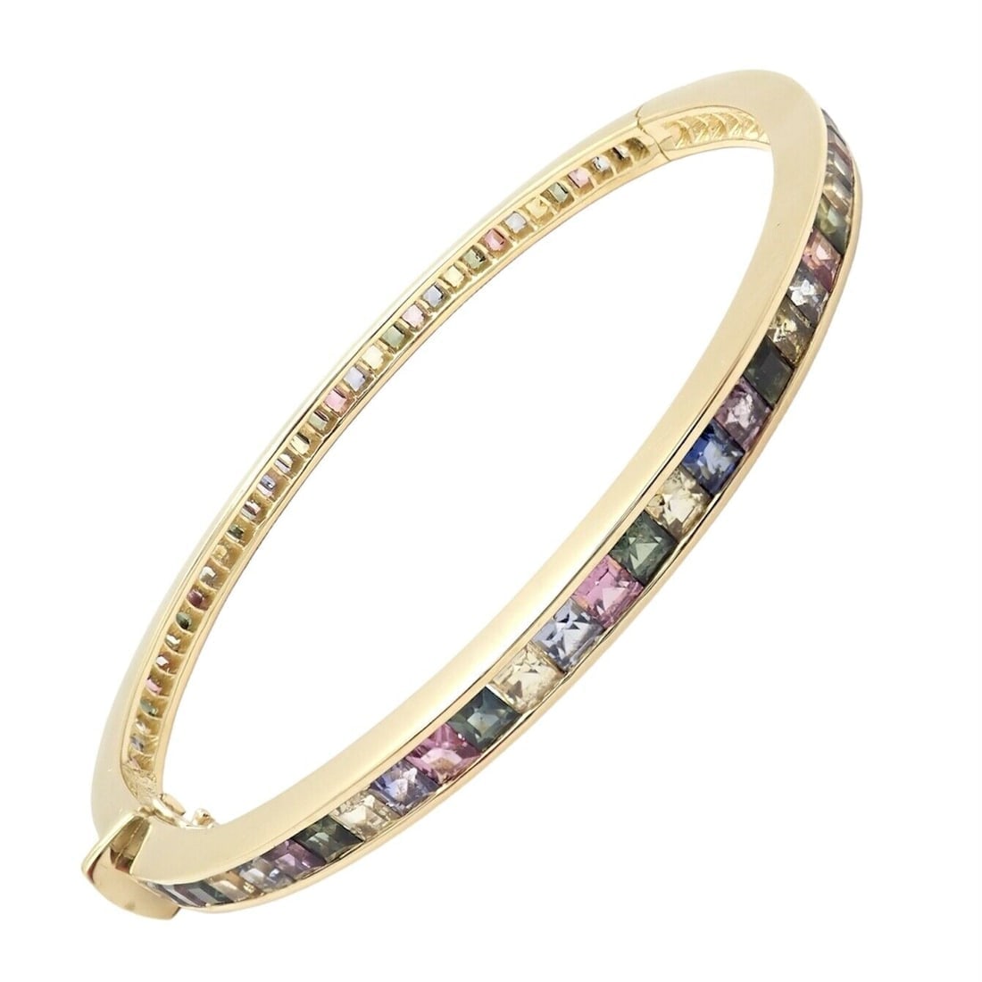 Authentic! Julius Cohen 18k Yellow Gold Diamond Pastel Color Stone Cuff Bracelet (1 of 11)