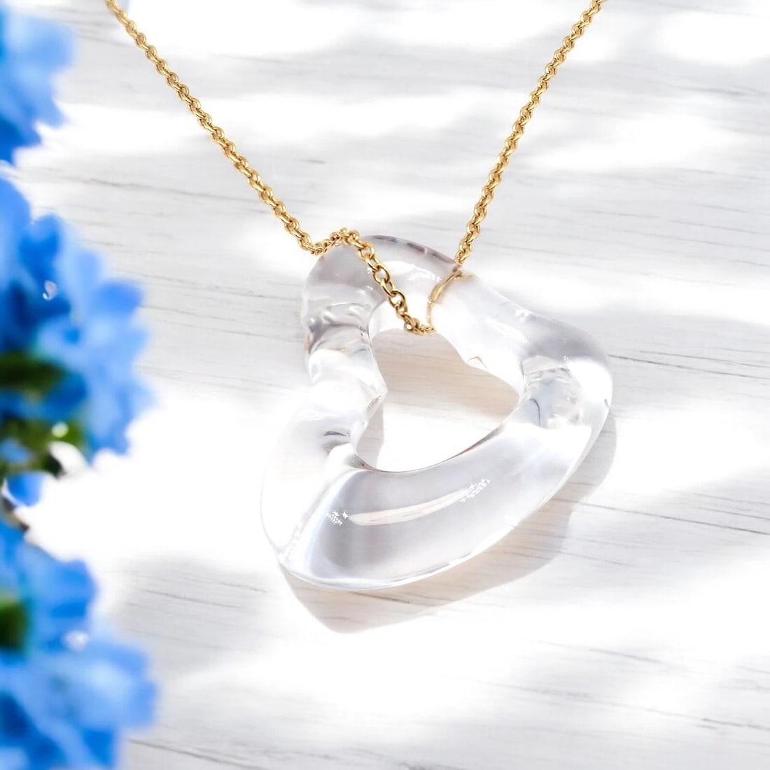 Tiffany & Co Peretti 18k Yellow Gold Large Open Heart Rock Crystal Necklace (1 of 9)