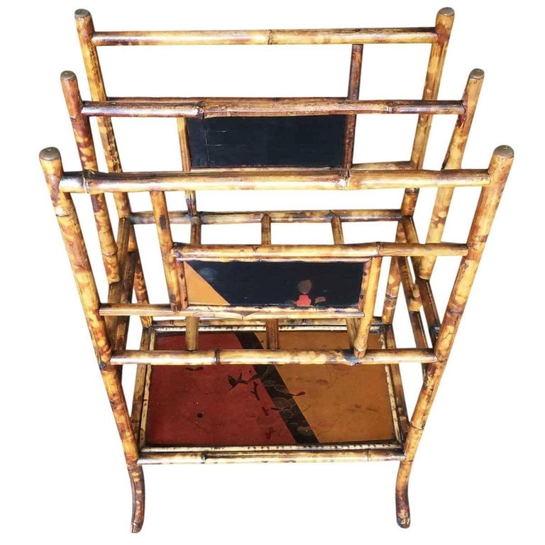 Restored Aesthetic Movement Large Two-Tier Tiger Bamboo Magazine Rack w/ Divider - 6