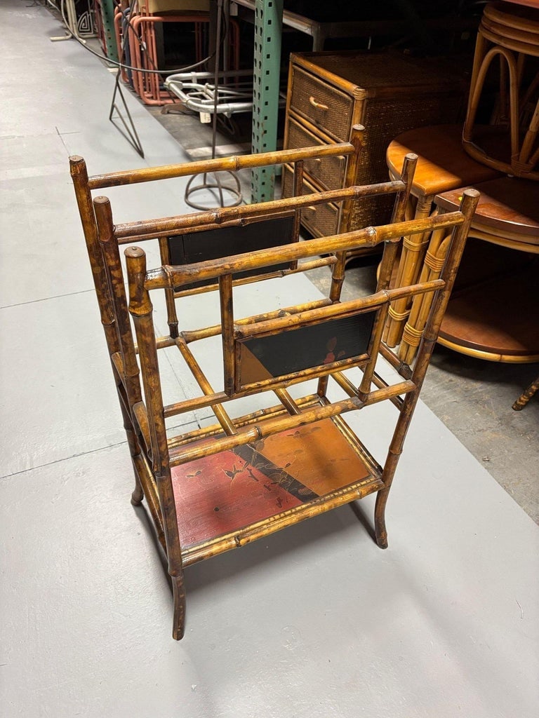 Restored Aesthetic Movement Large Two-Tier Tiger Bamboo Magazine Rack w/ Divider - 9