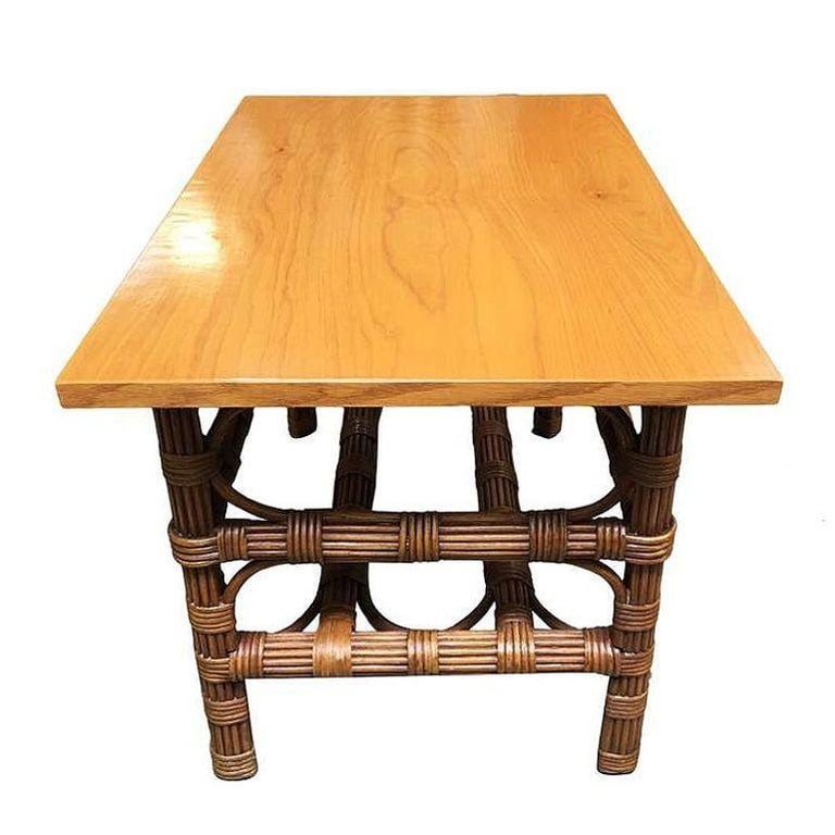Restored Stick Rattan Side Table with Bleached Mahogany Top - 5