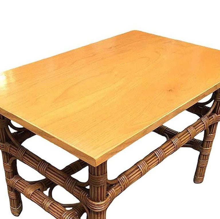Restored Stick Rattan Side Table with Bleached Mahogany Top - 6