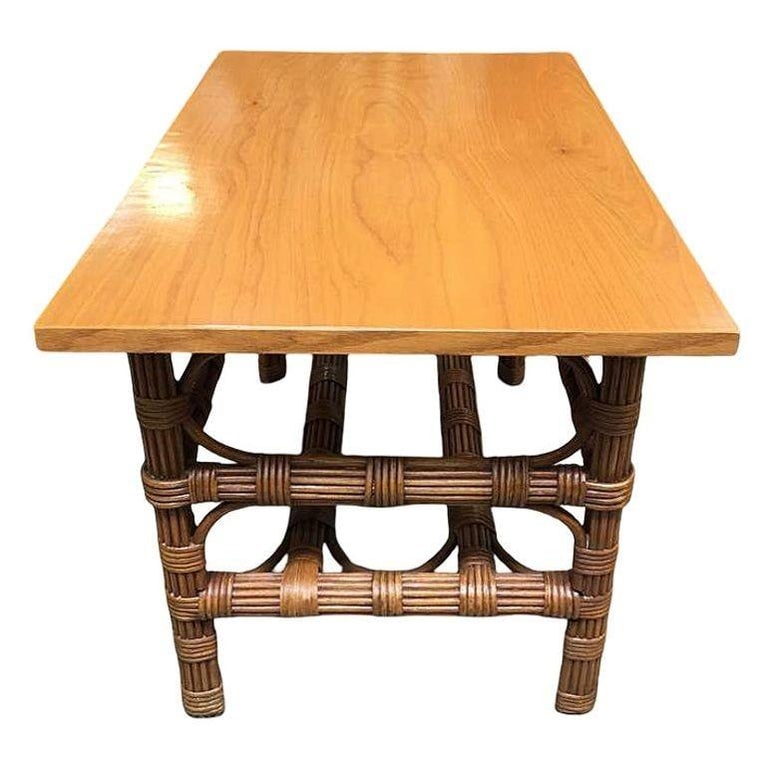 Restored Stick Rattan Side Table with Bleached Mahogany Top - 7