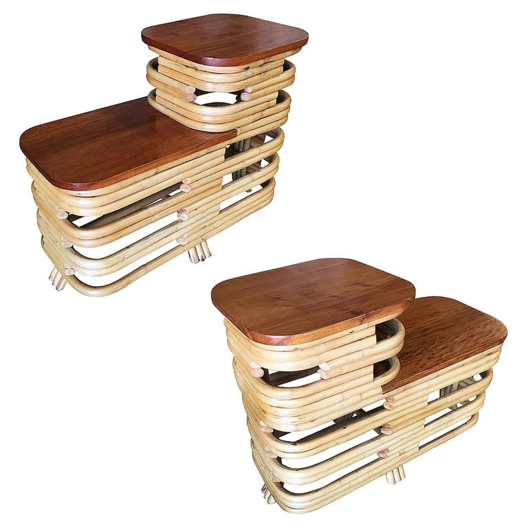 Pair Art Deco Stacked Rattan Side Table with Legs (1 of 13)