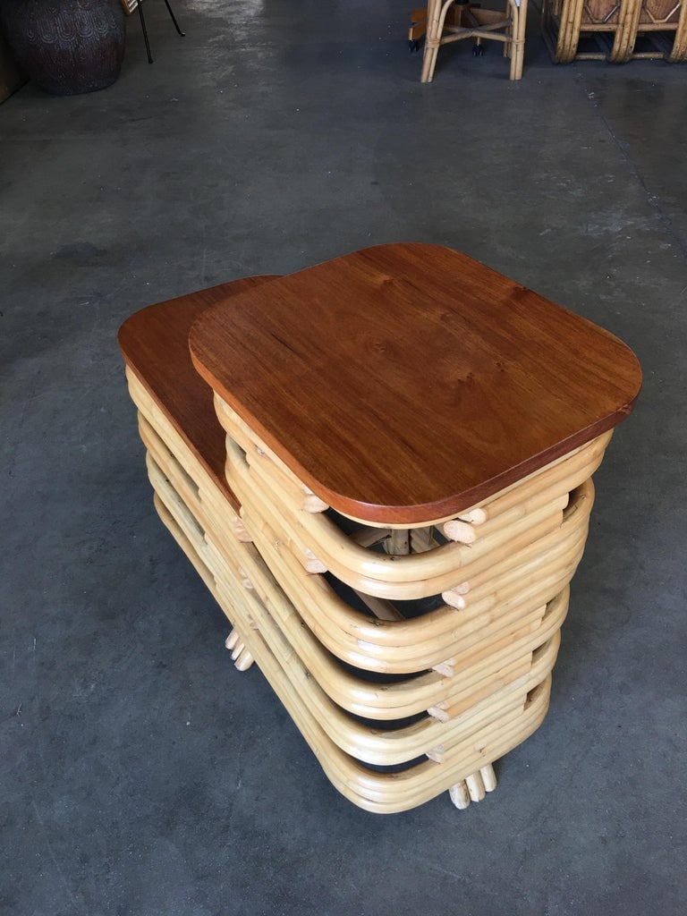 Pair Art Deco Stacked Rattan Side Table with Legs - 6