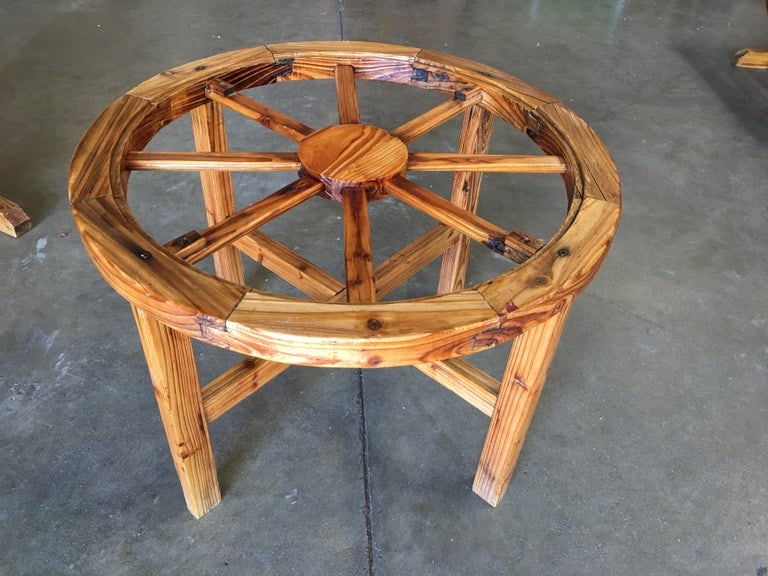 Western Folk Art Wagon Wheel Table and Chairs Set, 1960 - 14
