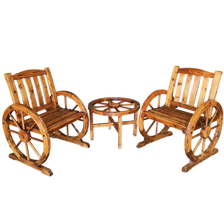 Western Folk Art Wagon Wheel Table and Chairs Set, 1960 - 2