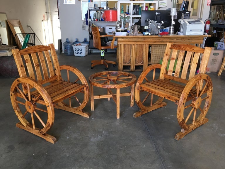 Western Folk Art Wagon Wheel Table and Chairs Set, 1960 - 6