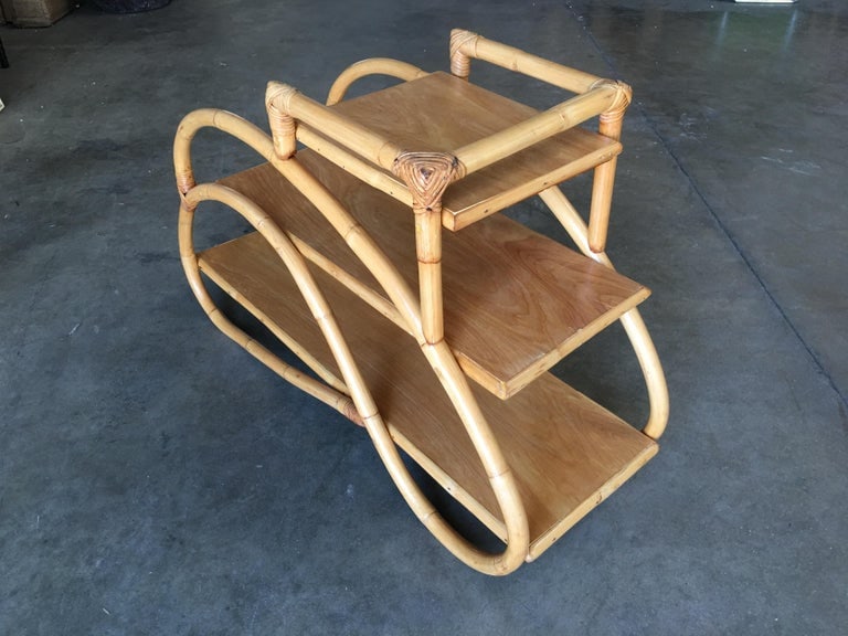 Restored Rattan "Double S" Side Table with Three-Tier Mahogany Tops - 8