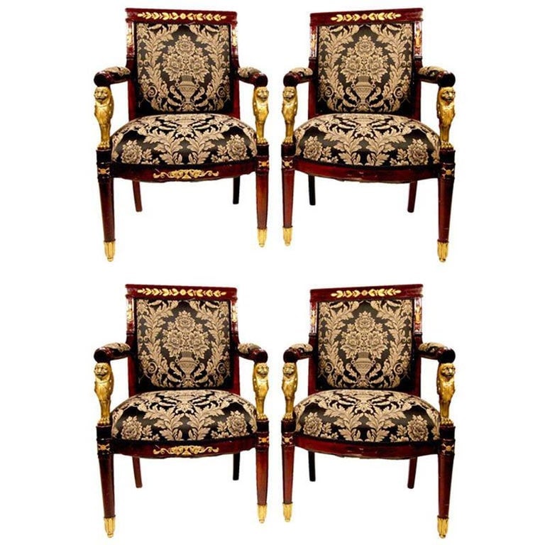 French Federal EmpireStyle Victorian Cherry Wood Armchairs, Set of Four - 2