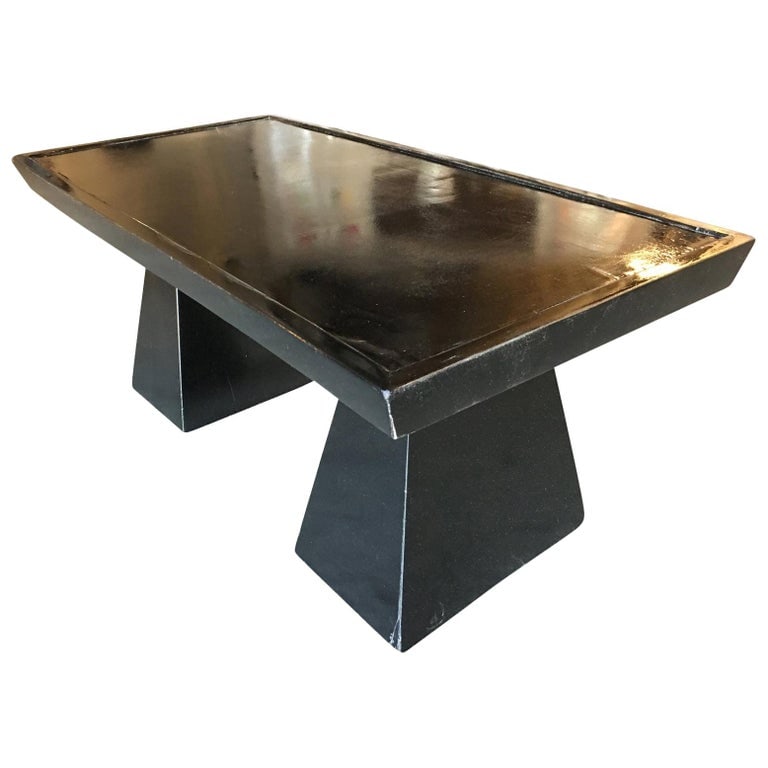 Midcentury Geometric Sculptural Black Lacquer Coffee Table - 2