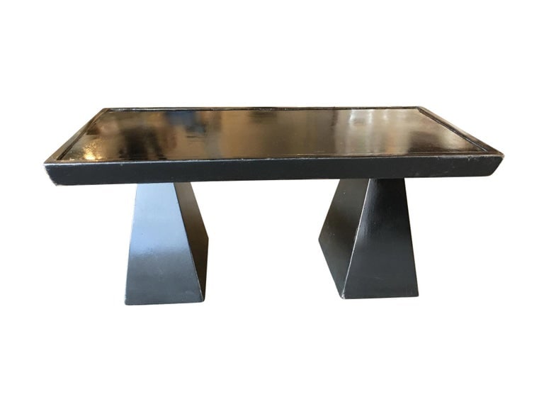 Midcentury Geometric Sculptural Black Lacquer Coffee Table - 3