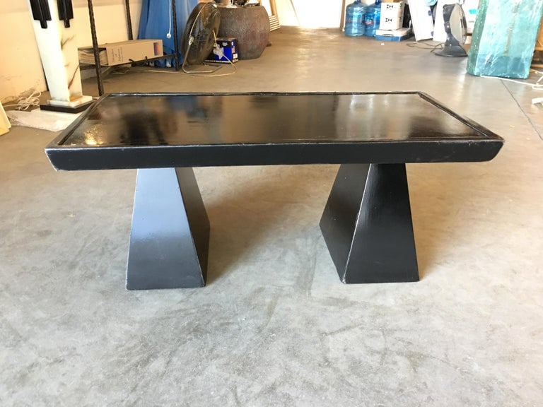 Midcentury Geometric Sculptural Black Lacquer Coffee Table - 5