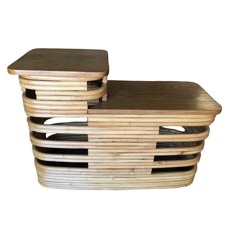 Paul Frankl-Style Stacked Rattan Side Tables with Mahogany Top, Pair, circa 1930 - 7