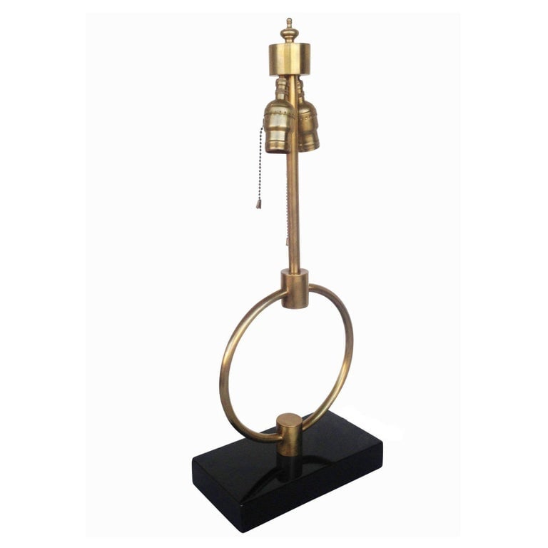 Mid-century Gilbert Rohde Style Brass Ring Table Lamp, Pair - 4