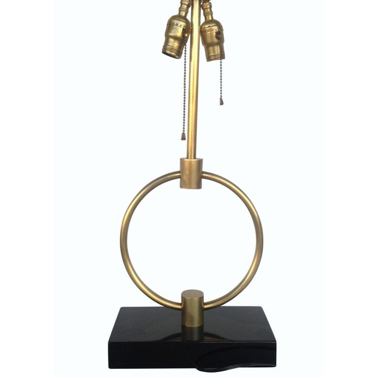 Mid-century Gilbert Rohde Style Brass Ring Table Lamp, Pair - 5
