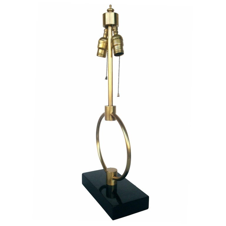 Mid-century Gilbert Rohde Style Brass Ring Table Lamp, Pair - 6