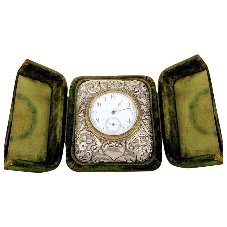 Victorian Silver Embossed Clock by Douglas Clock Company - 2