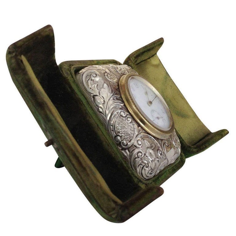 Victorian Silver Embossed Clock by Douglas Clock Company - 4