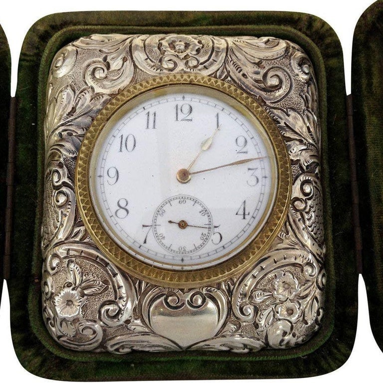 Victorian Silver Embossed Clock by Douglas Clock Company - 5