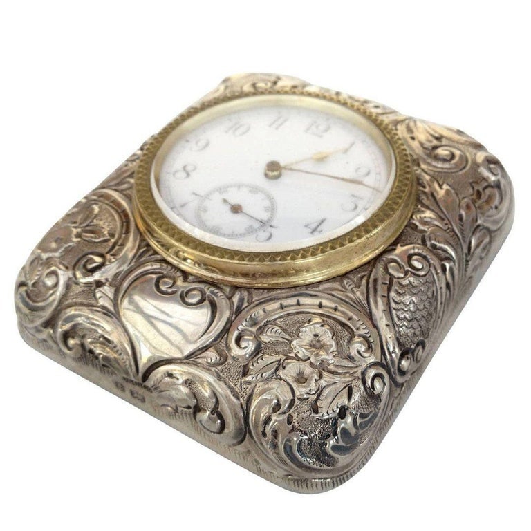 Victorian Silver Embossed Clock by Douglas Clock Company - 6