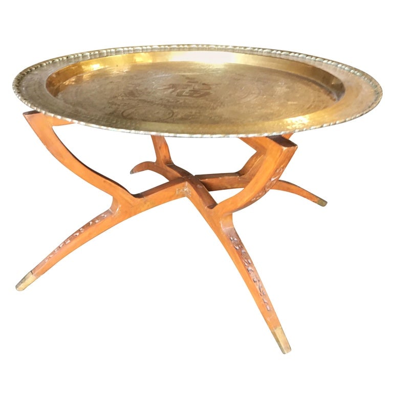 Folding Coffee Table with Brass Charger Tray (1 of 10)