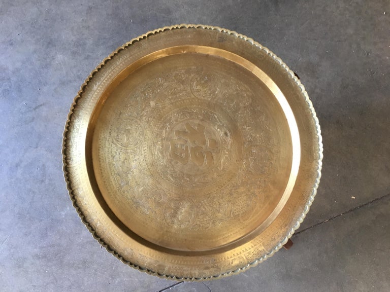 Folding Coffee Table with Brass Charger Tray - 5