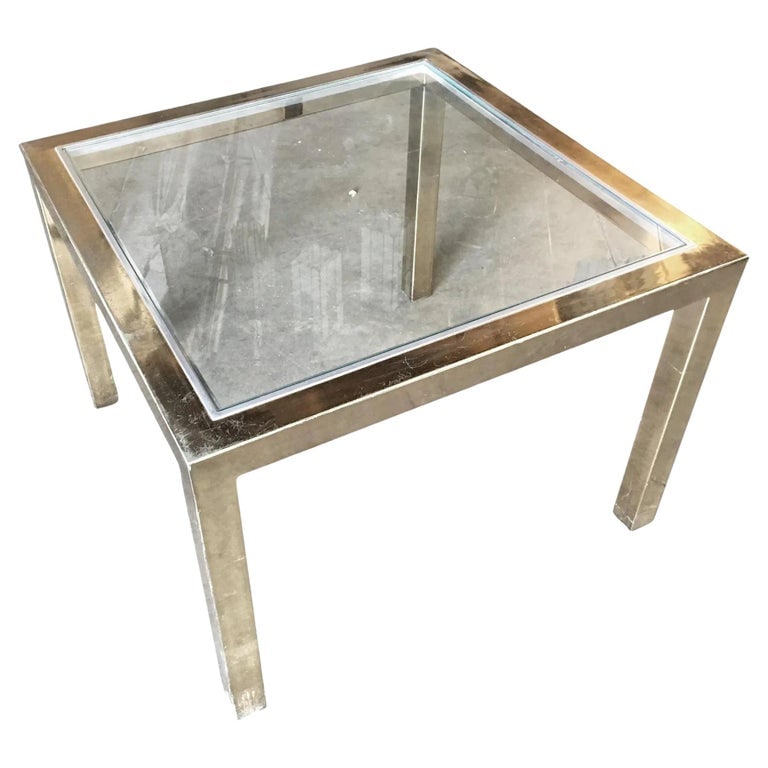 Milo Baughman Style Brass Glass Top Side Table - 2
