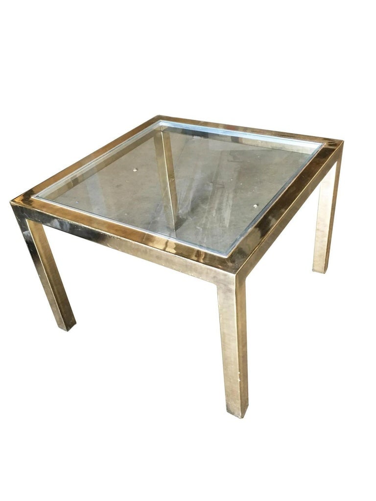 Milo Baughman Style Brass Glass Top Side Table - 4