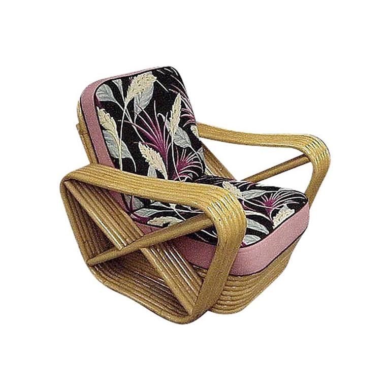 Restored Six-Strand Square Pretzel Rattan Lounge Chair - 2