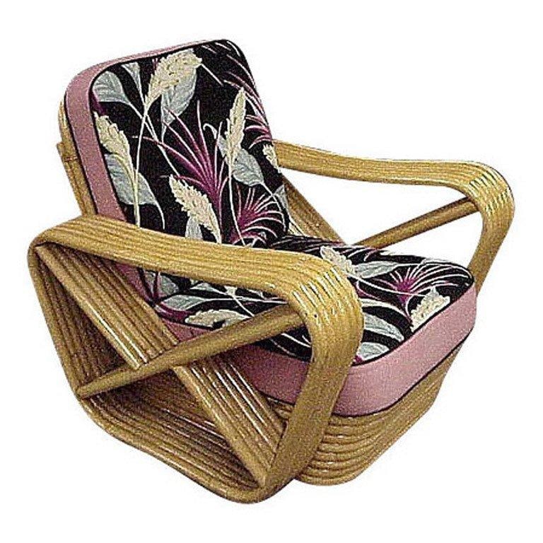 Restored Six-Strand Square Pretzel Rattan Lounge Chair - 5