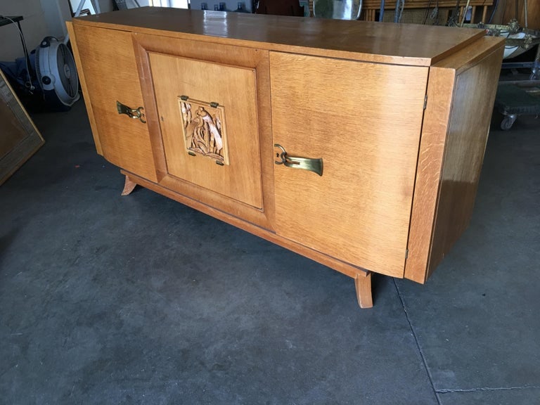 James Mont Style Sideboard with Carved Art Sculpture - 11