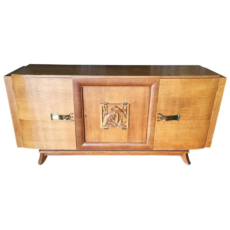 James Mont Style Sideboard with Carved Art Sculpture - 2