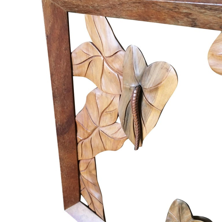 Large Hand Carved Koa Wood Anthurium Wall Art - 3