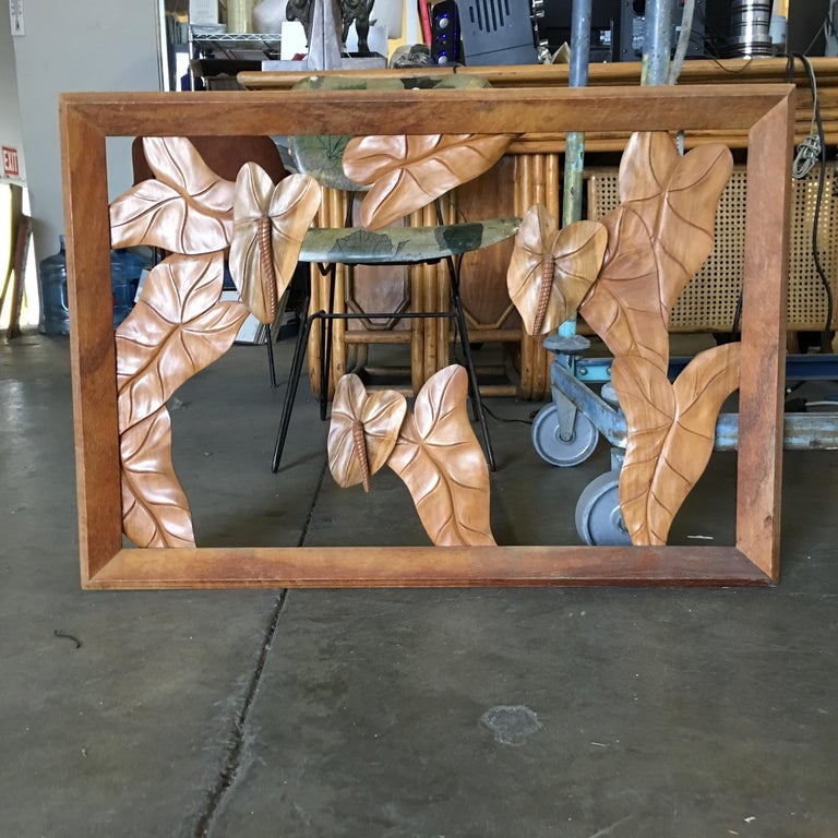 Large Hand Carved Koa Wood Anthurium Wall Art - 5
