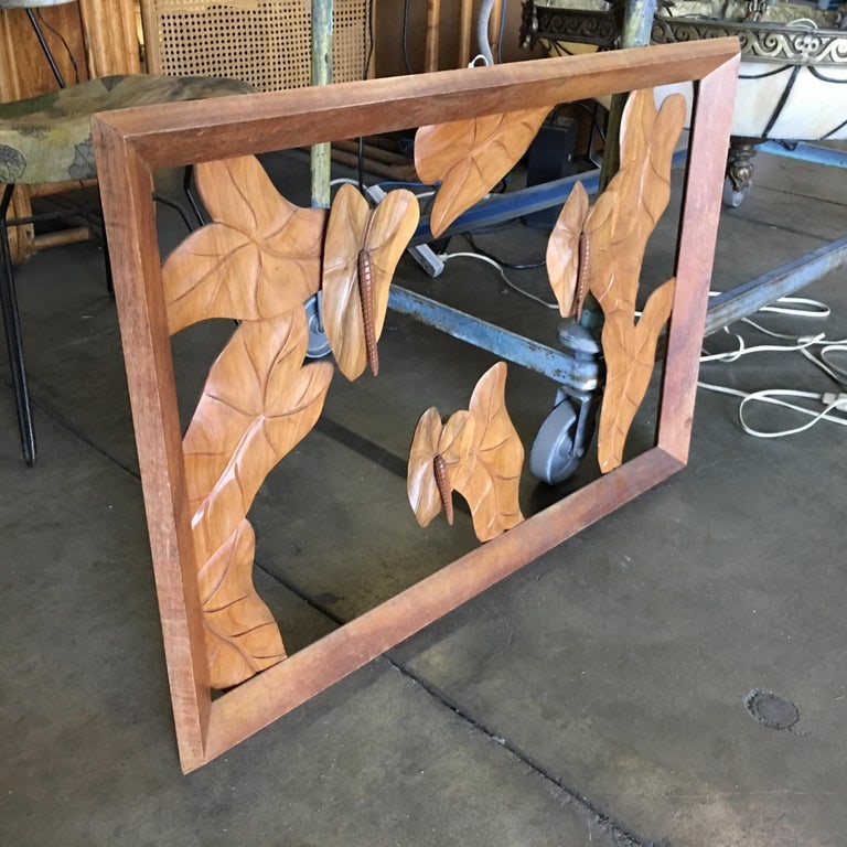Large Hand Carved Koa Wood Anthurium Wall Art - 7