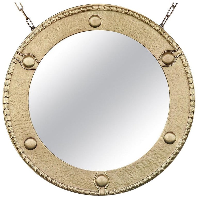 Antique Brass Federal Round Wall Mirror - 2